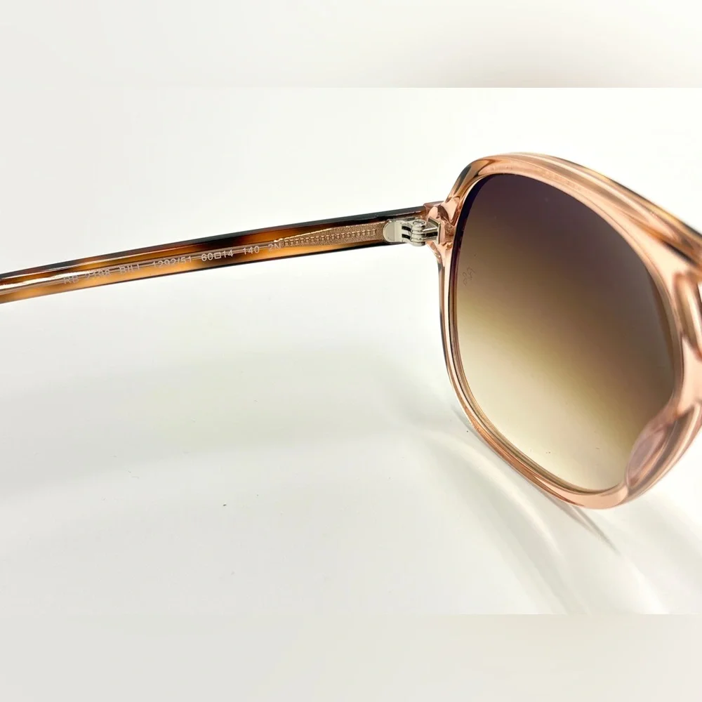 Ray-Ban Transparent Pink Frame Tortoise Temples Gradient Brown Lenses Sunglasses